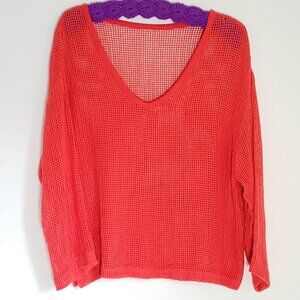 Y2K Vintage Sheer Mesh Oversized Sheer Fishnet V Neck See Thru Top orange